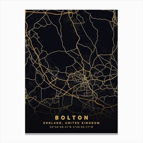 Bolton England Black And Gold Map Canvas Print