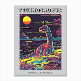 Neon Lines Dinosaur On The Beach Poster Canvas Print