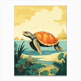Block Colour Turtle Swimming Aqua 1 Canvas Print