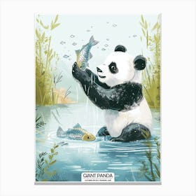 Giant Panda Catching Fish In A Tranquil Lake Poster 2 Canvas Print