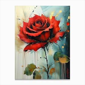 A Single Red Rose Alcohol Ink Canvas Print