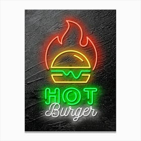 Hot burger — Neon food sign, Food kitchen poster, photo art Canvas Print