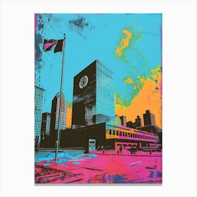 The United Nations Headquarters New York Colourful Silkscreen Illustration 4 Canvas Print