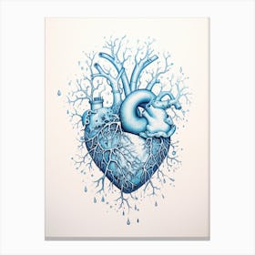 Icy Heart Detailed Line Drawing Blue Canvas Print