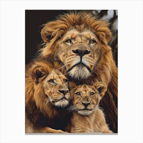 Barbary Lion Family Bonding Acrylic Painting 2 Canvas Print
