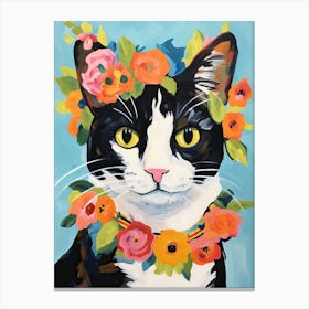 Japanese Bobtail Cat With A Flower Crown Painting Matisse Style 3 Canvas Print