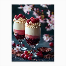 Dessert With Raspberries And Cherries Canvas Print