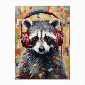 A Raccoon Wearing Headphones In The Style Of Jasper Johns 3 Canvas Print