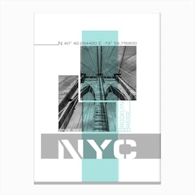 Poster Art Nyc Brooklyn Bridge Details Turquoise Canvas Print