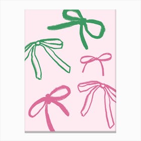 Green and pink Bows. Christmas Whimsical Canvas Print