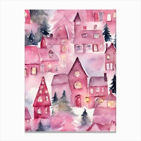 Pink Christmas Village 3 Canvas Print
