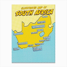 Pop Art Illustrated Map Of South Africa Canvas Print