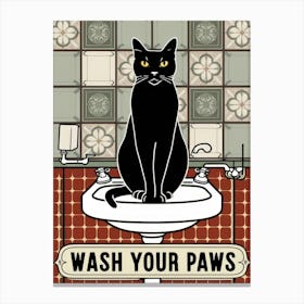 Wash Your Paws Cat Bathroom Sink Art Print Canvas Print