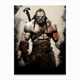 Diagrammatic Drawing of an Orc carrying weapons Canvas Print