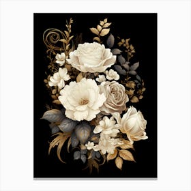 White Roses On Black Background 3 Canvas Print