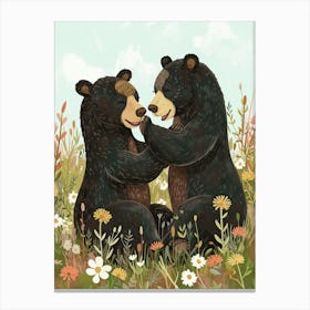 American Black Bear Two Bears Playing Together Storybook Illustration 1 Canvas Print