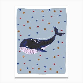 Retro Whale In Blue Canvas Print