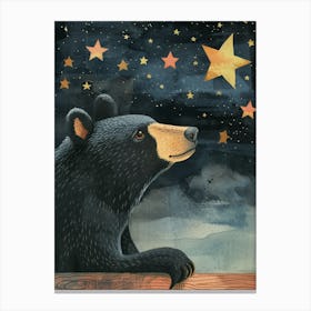 American Black Bear Looking At A Starry Sky Storybook Illustration 1 Canvas Print