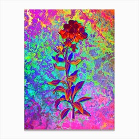 Yellow Wallflower Bloom Botanical in Acid Neon Pink Green and Blue n.0123 Canvas Print