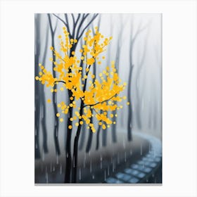 Yellow Tree In The Rain Canvas Print