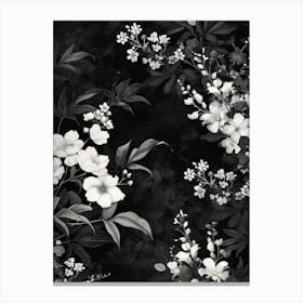 Great Japan Hokusai Black And White Flowers 6 Canvas Print