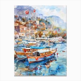 Watercolor Of A Harbor Canvas Print