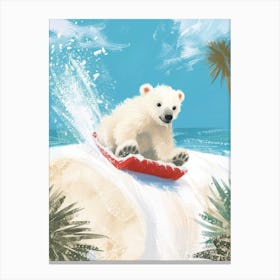 Polar Bear Cub Sledding Down A Snowy Hill Storybook Illustration 1 Canvas Print
