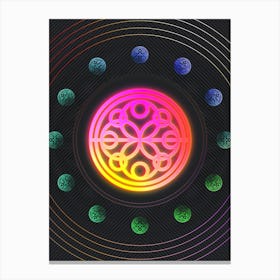 Neon Geometric Glyph in Pink and Yellow Circle Array on Black n.0430 Canvas Print