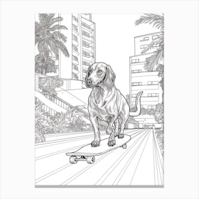 Dachshund Dog Skateboarding Line Art 3 Canvas Print