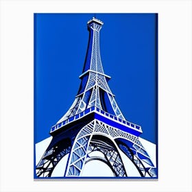 Eiffel Tower Symbol Blue And White Line Drawing Canvas Print