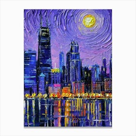 Chicago Skyline At Night Canvas Print