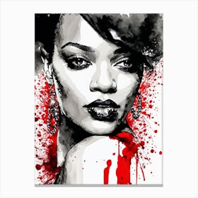 Rihanna Portrait Ink Painting (28) Canvas Print