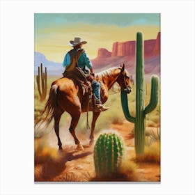 Cowboy in the desert with cactus.3 Canvas Print