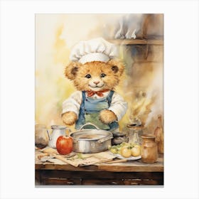 Cooking Watercolour Lion Art Painting 1 Canvas Print