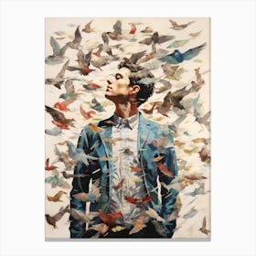 Man Surrounded By Birds Canvas Print