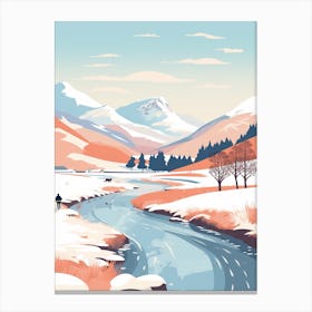 Vintage Winter Travel Illustration Lake District United Kingdom 2 Canvas Print