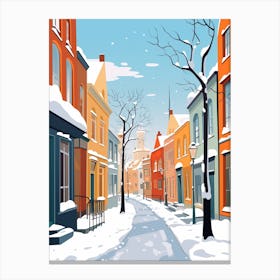 Retro Winter Illustration Bruges Belgium 1 Canvas Print