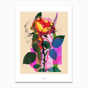 Rose 5 Neon Flower Collage Poster Canvas Print