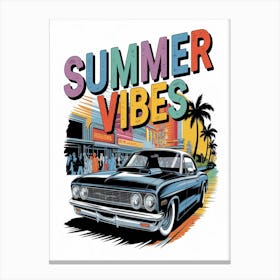 Summer Vibes A Vibrant Custom Illustration Of A Vintange Oldsmobile Canvas Print