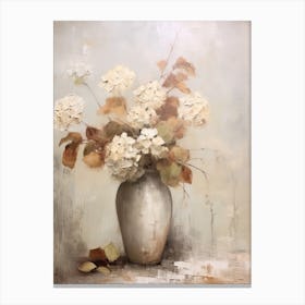Hydrangea, Autumn Fall Flowers Sitting In A White Vase, Farmhouse Style 2 Canvas Print