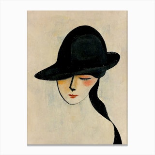 Silhouette Of A Woman With A Black Hat Canvas Print