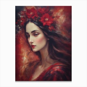 Andromeda ~ Red Goddess of Bewitching, Other Worldly Enchanting Dark Floral Beautiful Painting by Sarah Valentine Canvas Print
