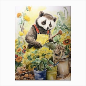 Panda Art Gardening Watercolour 4 Canvas Print