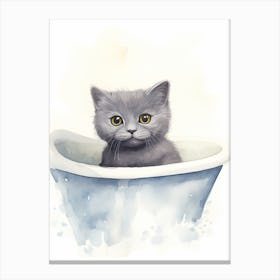 Chartreux Cat In Bathtub Bathroom 3 Canvas Print