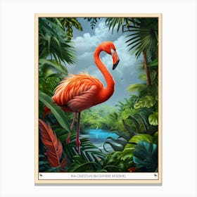 Greater Flamingo Ria Celestun Biosphere Reserve Tropical Illustration 5 Poster Canvas Print