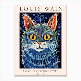 Louis Wain, A Cat In Gothic Style, Blue Cat Poster 3 Canvas Print