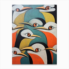 Abstract Bird Linocut Style 3 Canvas Print