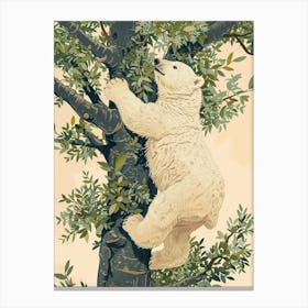 Polar Bear Cub Climbing A Tree Storybook Illustration 4 Canvas Print