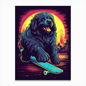 Newfoundland Dog Skateboarding Illustration 4 Canvas Print