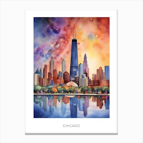Chicago Watercolour Travel Poster 5 Canvas Print